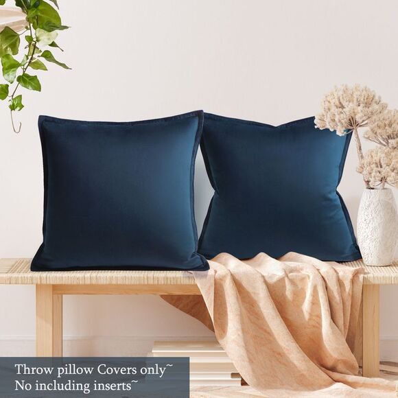 Velvet Throw Pillow Cover 2Pcs Cushion Cases 16"x16" Navy - Picture 5 of 6